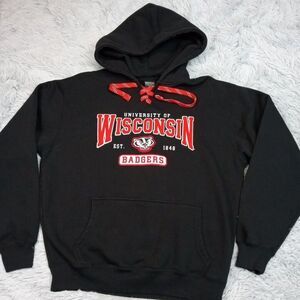 Wisconsin Badgers Sweatshirt Mens M Black Hoodie University Sports Pocket Comfy‎